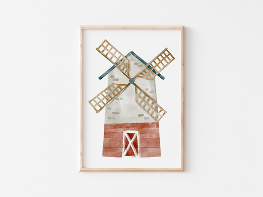 Watercolour Windmill Poster