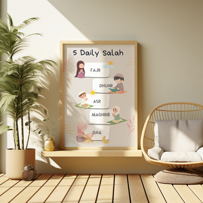 5 daily Salah Wall Art | Perfect Gift for Birthdays and Playrooms | Baby-room Decor