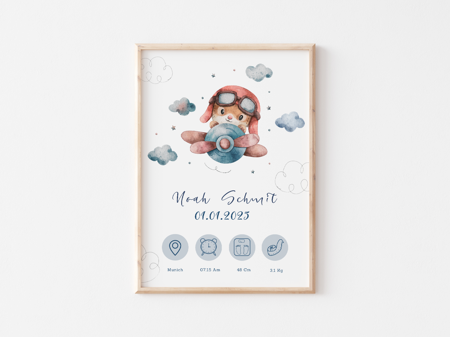 Personalised Baby Birth Chart with Cute Baby Bear