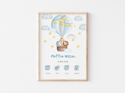 Personalised Baby Birth Chart | Birth Announcement | Blue