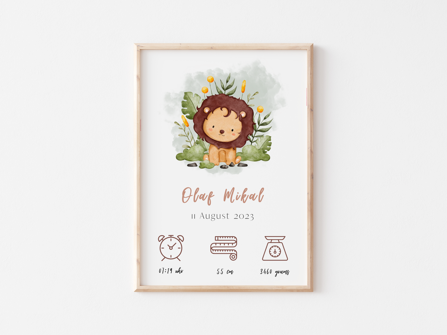 Personalised Baby Birth Chart | Birth Announcement | Lion