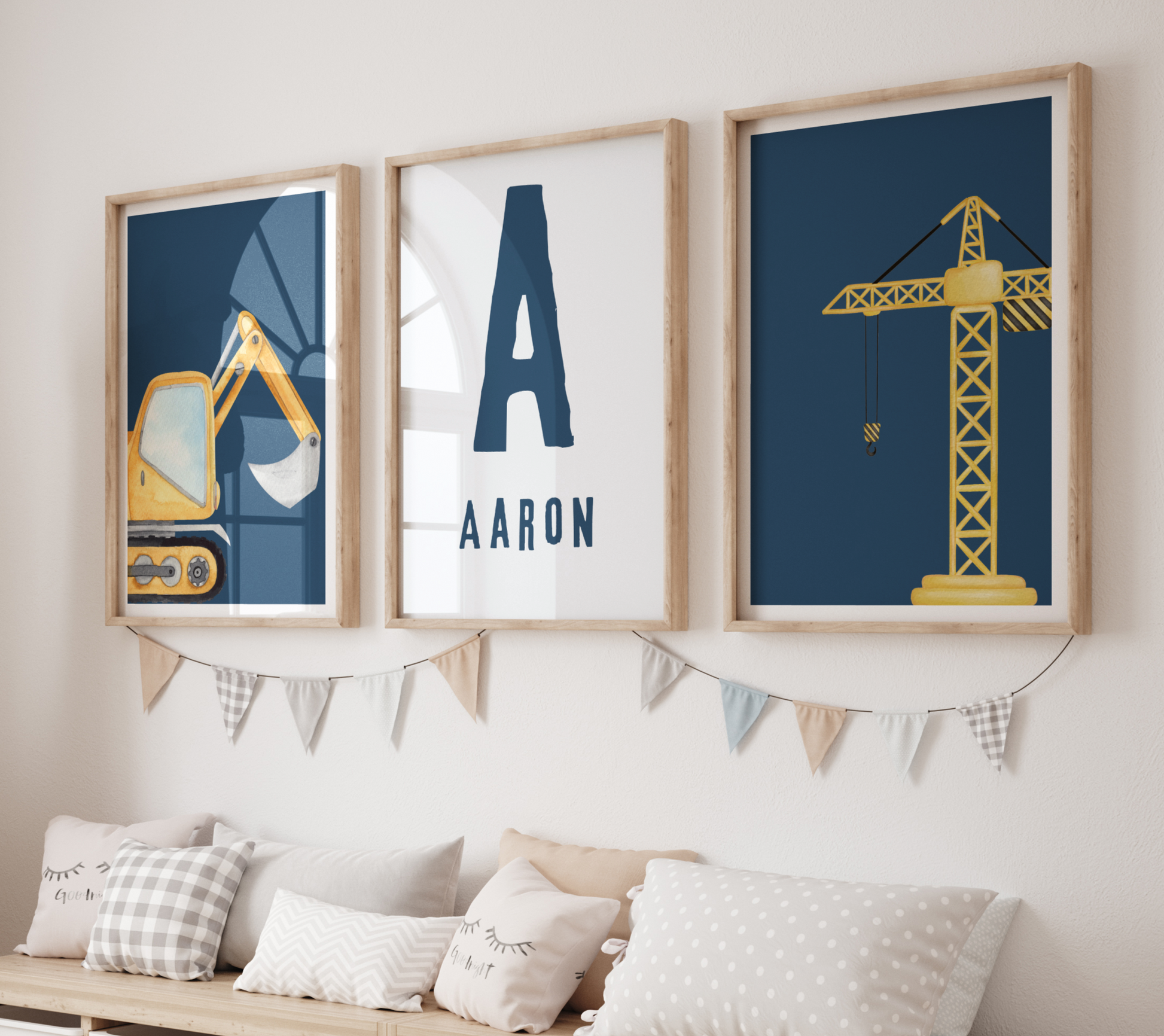 Tractor and Digger Poster | Boy's room Decor | Nursery Wall art | Customised Name