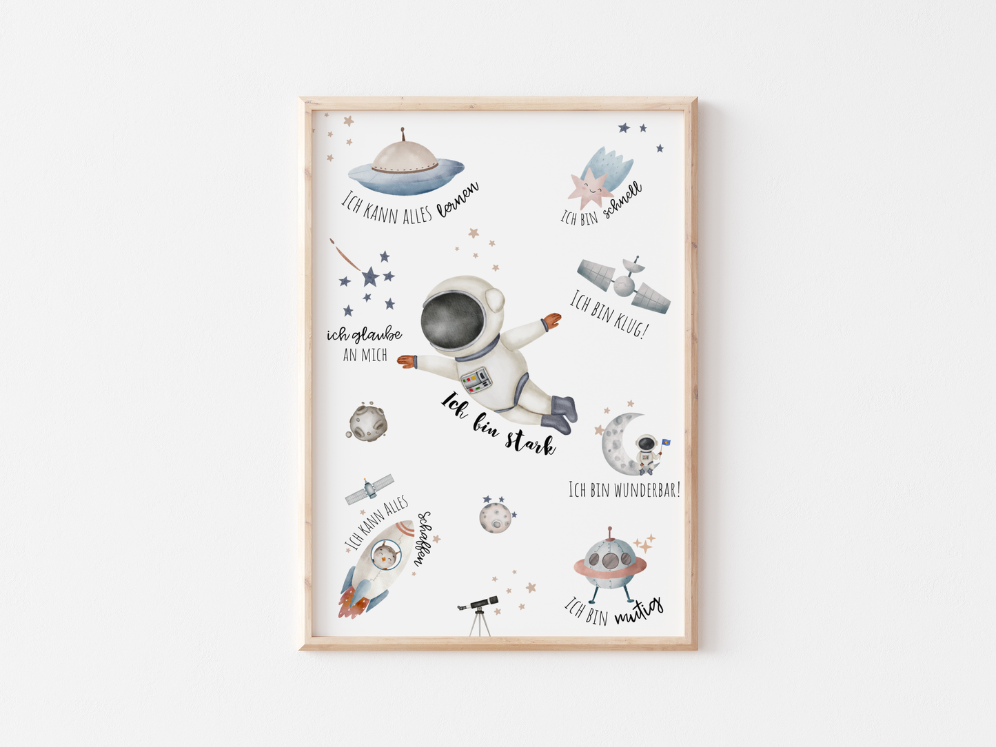 Inspirational Affirmation Poster for Kids | German Affirmation  | Space Themed Positive Wall Art