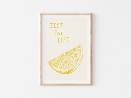 Zest for Life Lemon Art Print | Inspirational Wall Decor | Minimal Neutral Gallery