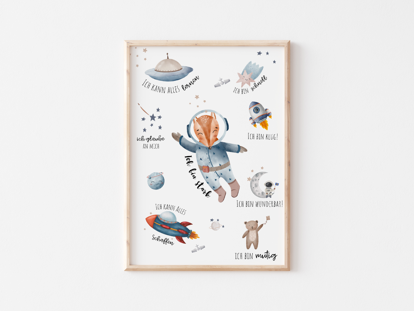 Inspirational Affirmation Poster for Kids | German Affirmation  | Space Themed Positive Wall Art