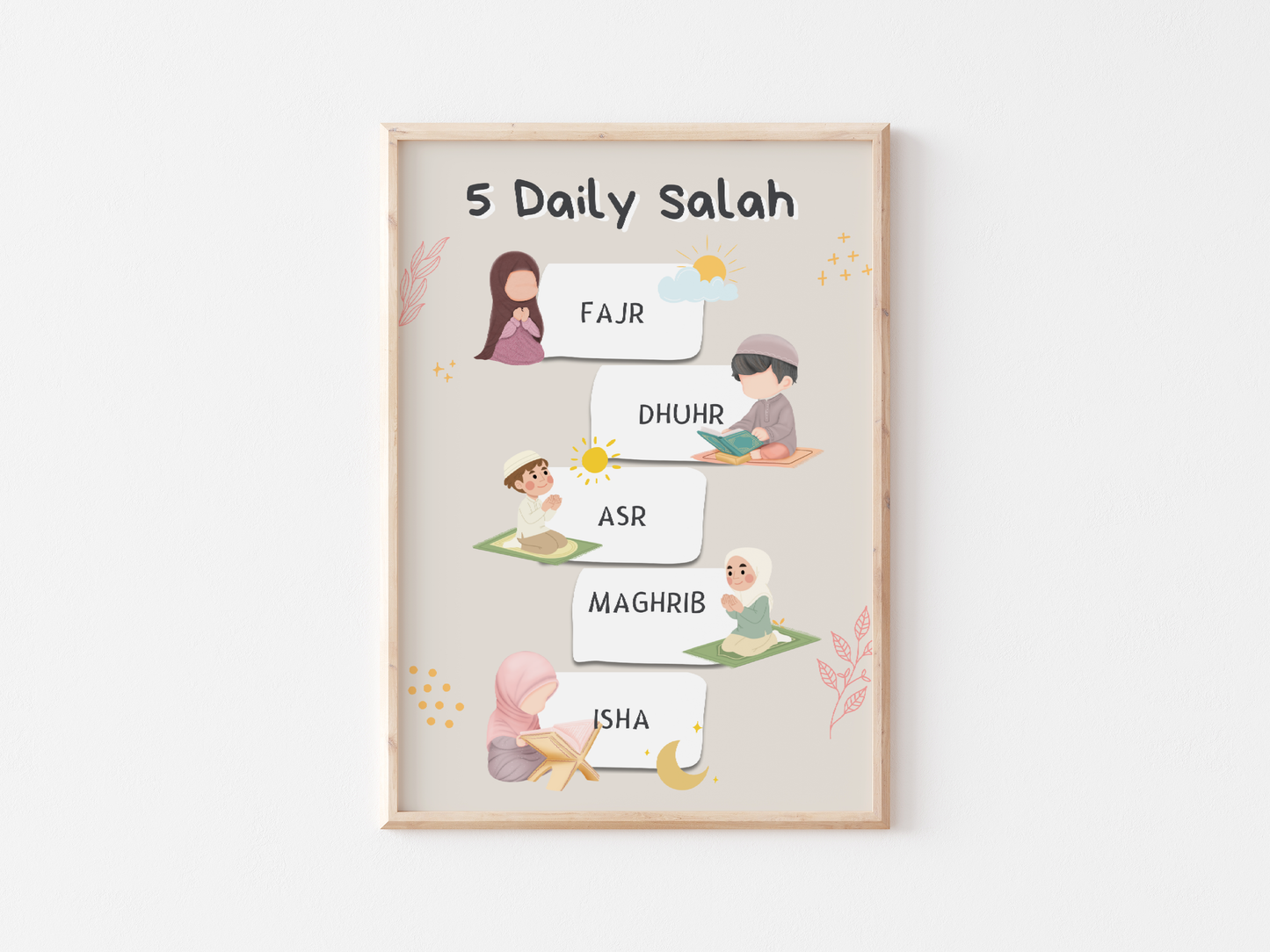 5 daily Salah Wall Art | Perfect Gift for Birthdays and Playrooms | Baby-room Decor