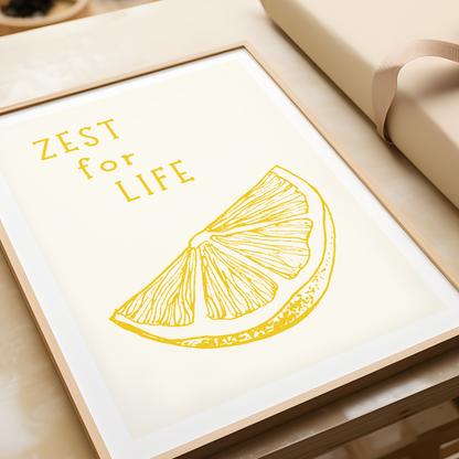 Zest for Life Lemon Art Print | Inspirational Wall Decor | Minimal Neutral Gallery