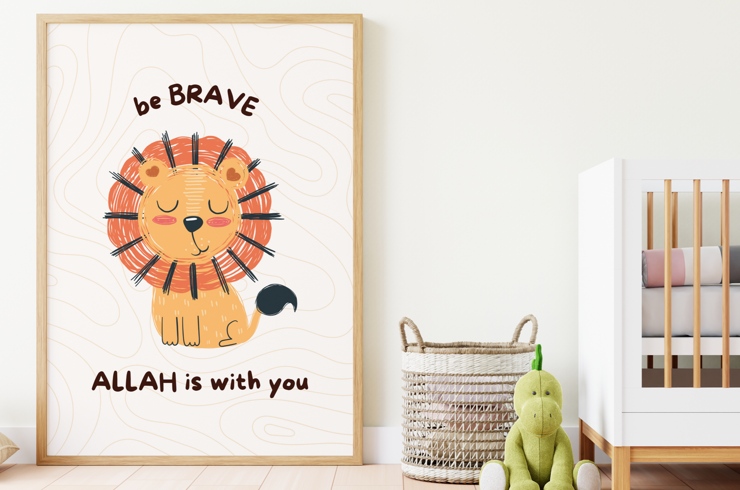 Be Brave Islamic Kids Poster | Cute Smiling Lion Wall Art | Inspirational Muslim Nursery Decor | Islamic Gift for Children