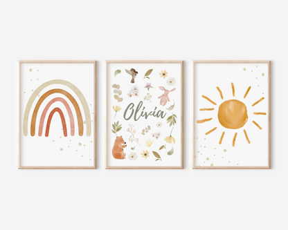 Set of 3 watercolor flower customised posters