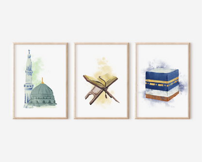 Set of Kabah, Quran & Masjid al Nabvi Poster