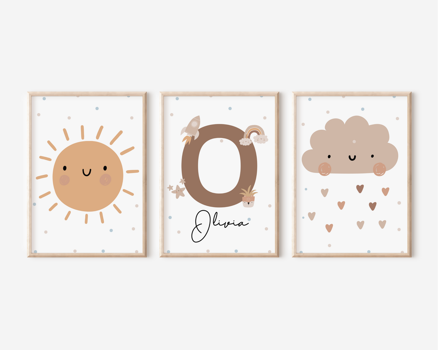 Set of 3 boho sun and cloud posters