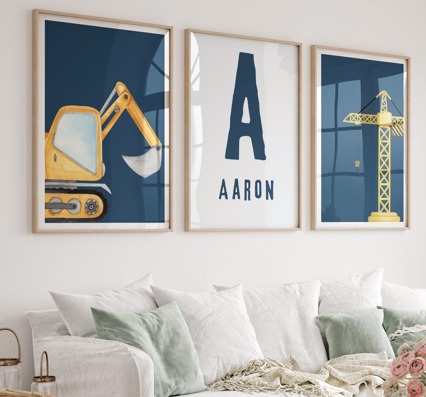 Tractor and Digger Poster | Boy's room Decor | Nursery Wall art | Customised Name