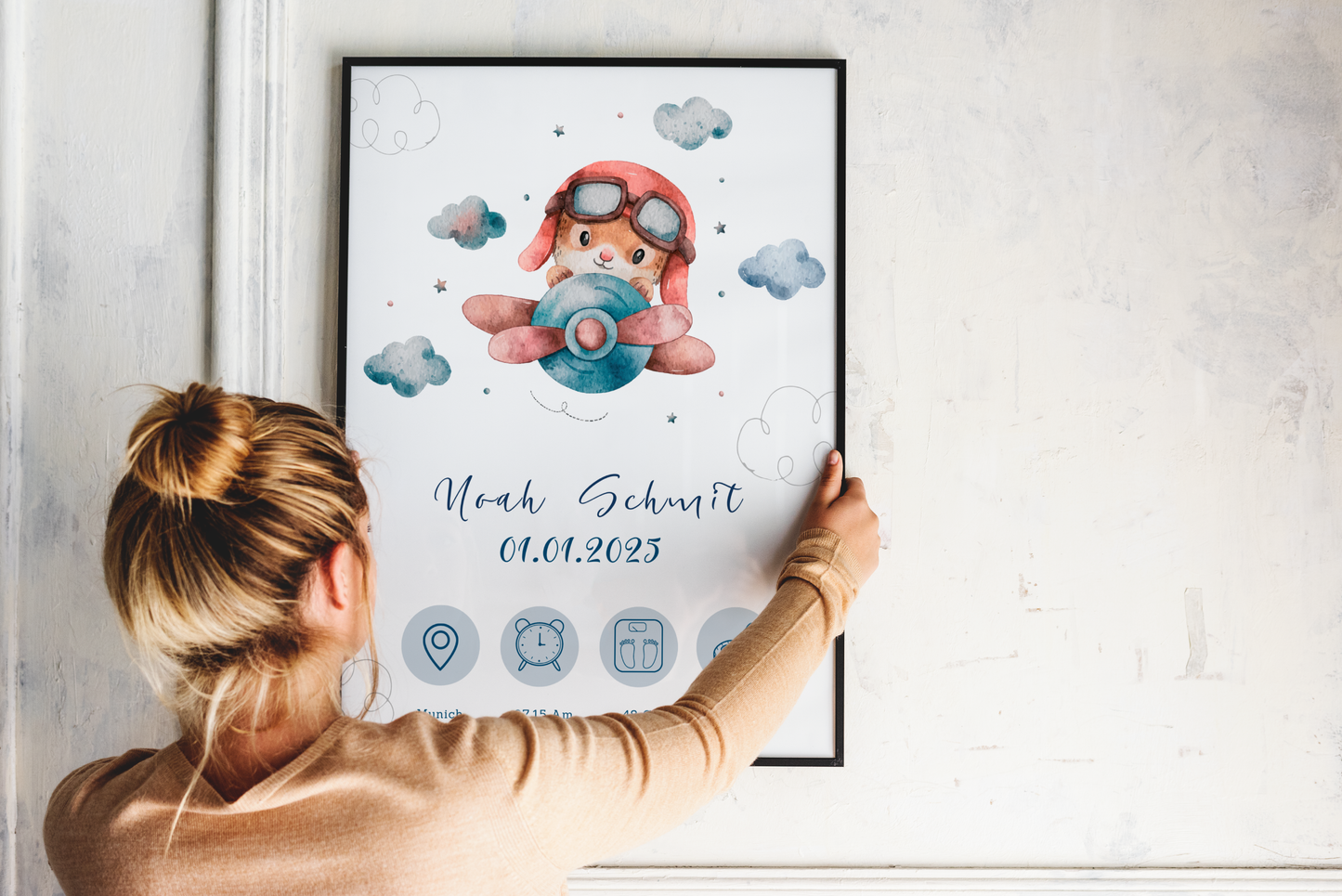 Personalised Baby Birth Chart with Cute Baby Bear