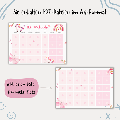 Einhorn Wochenplan für Kinder zum Ausdrucken