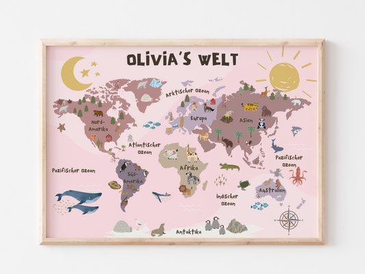 World map for children | Educational wall art for the children's room | Colorful poster for children's room decoration