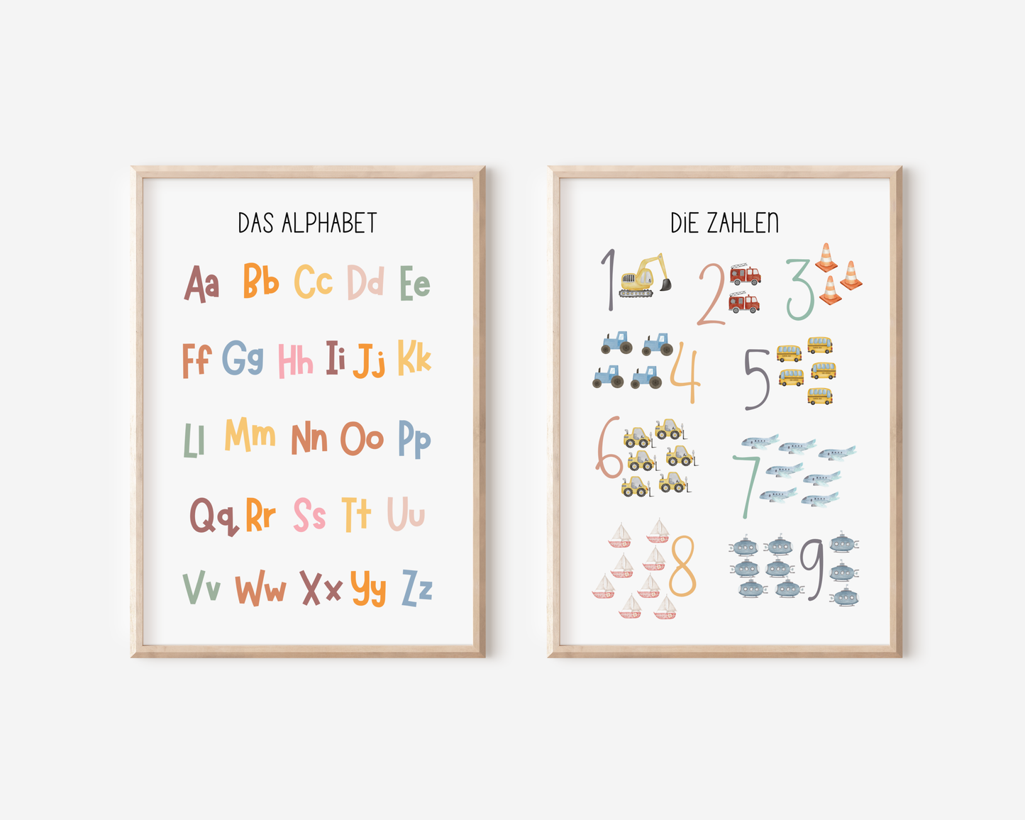 ABC und Zahlenposter Kinderzimmer | Alphabet Poster | Buchstaben | Zahlen von 1 bis 9 | Lernposter im Montessori