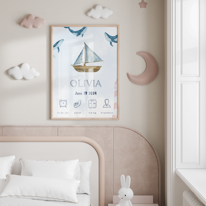 Personalised Baby Birth Chart - Ocean Theme