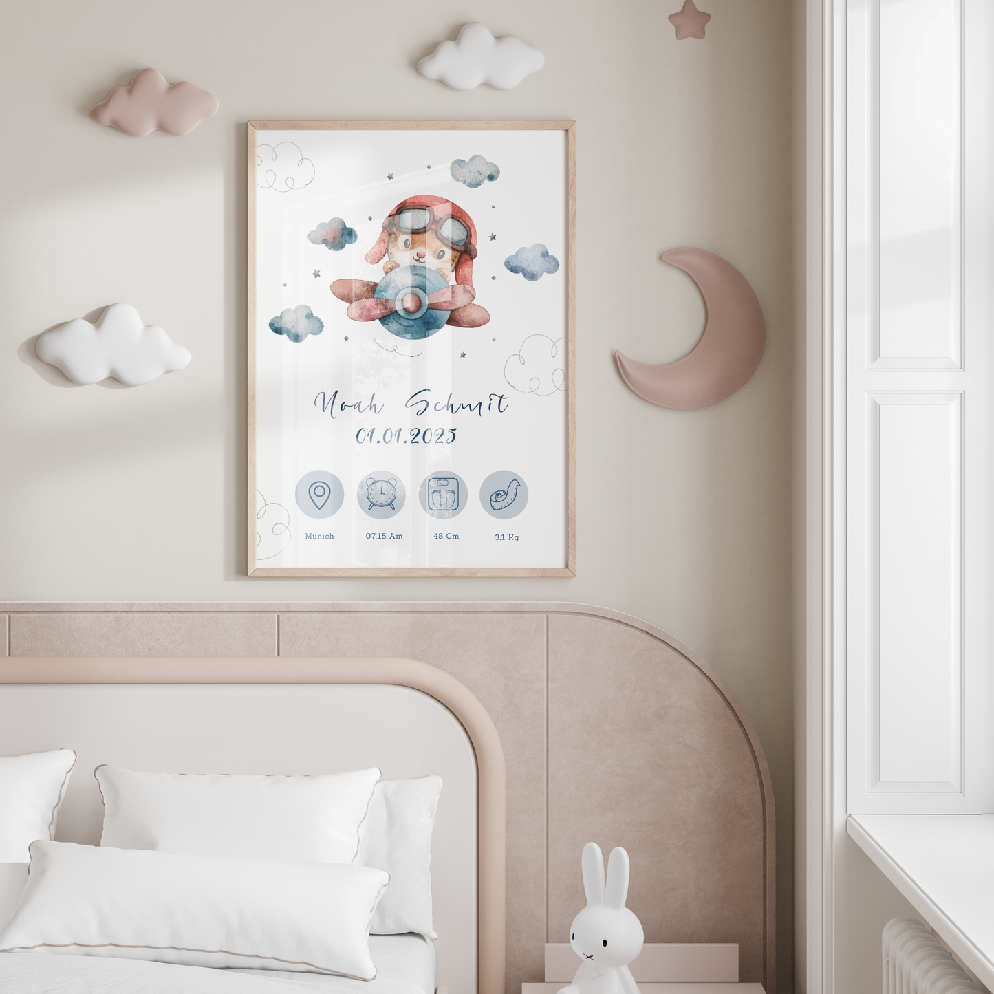 Personalised Baby Birth Chart with Cute Baby Bear