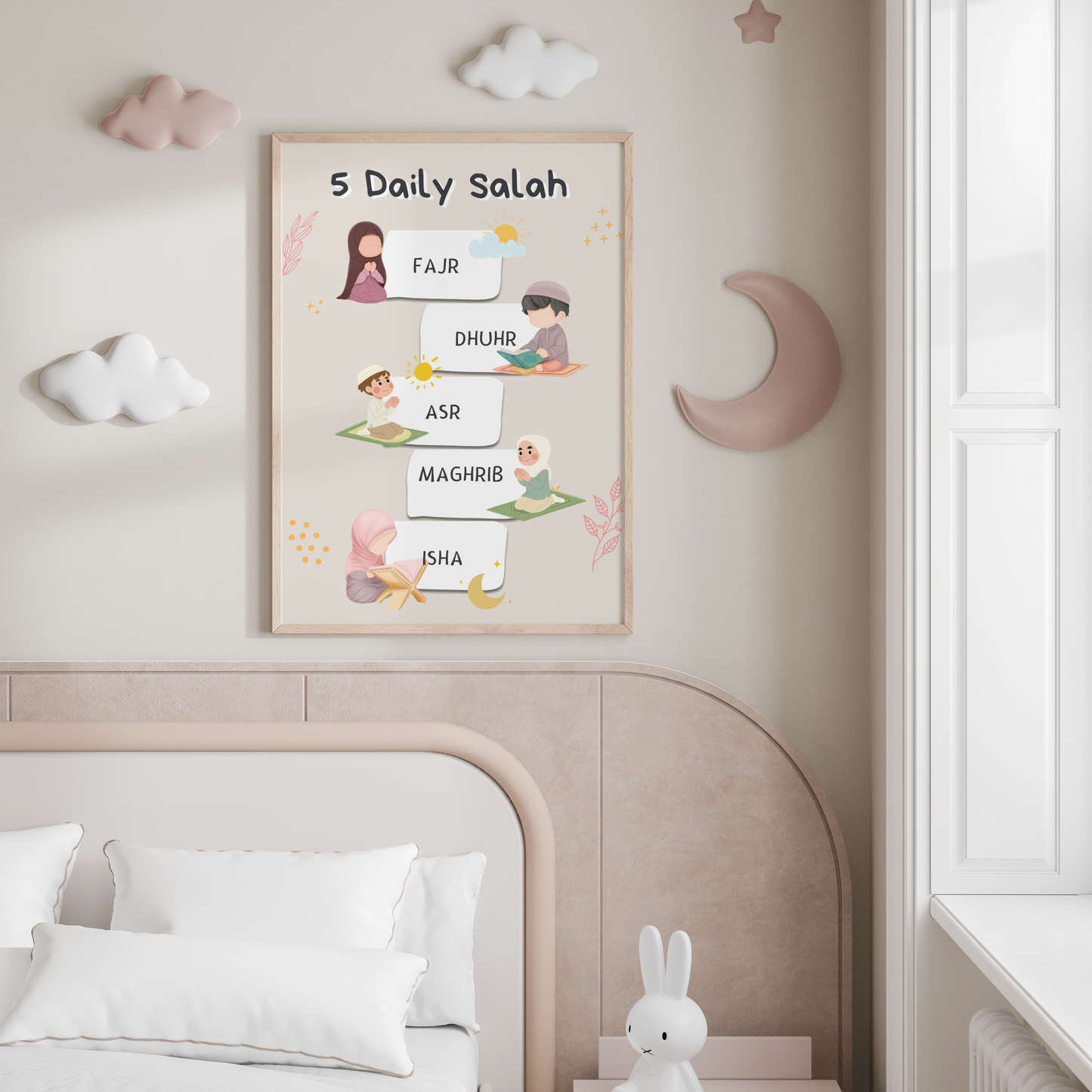 5 daily Salah Wall Art | Perfect Gift for Birthdays and Playrooms | Baby-room Decor