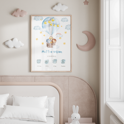 Personalised Baby Birth Chart | Birth Announcement | Blue