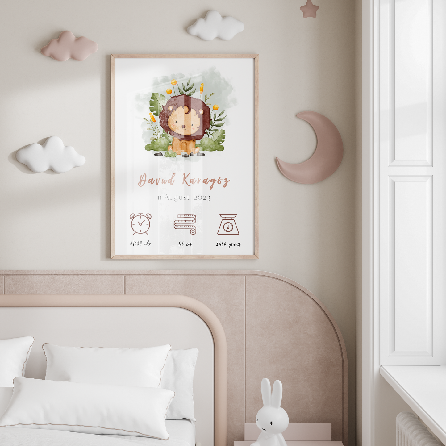 Personalised Baby Birth Chart | Birth Announcement | Lion