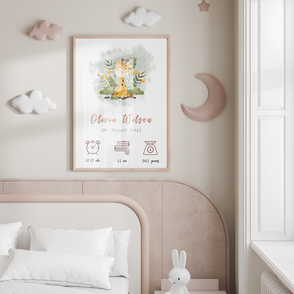 Personalised Baby Birth Chart | Baby Birth Announcement | Giraffe