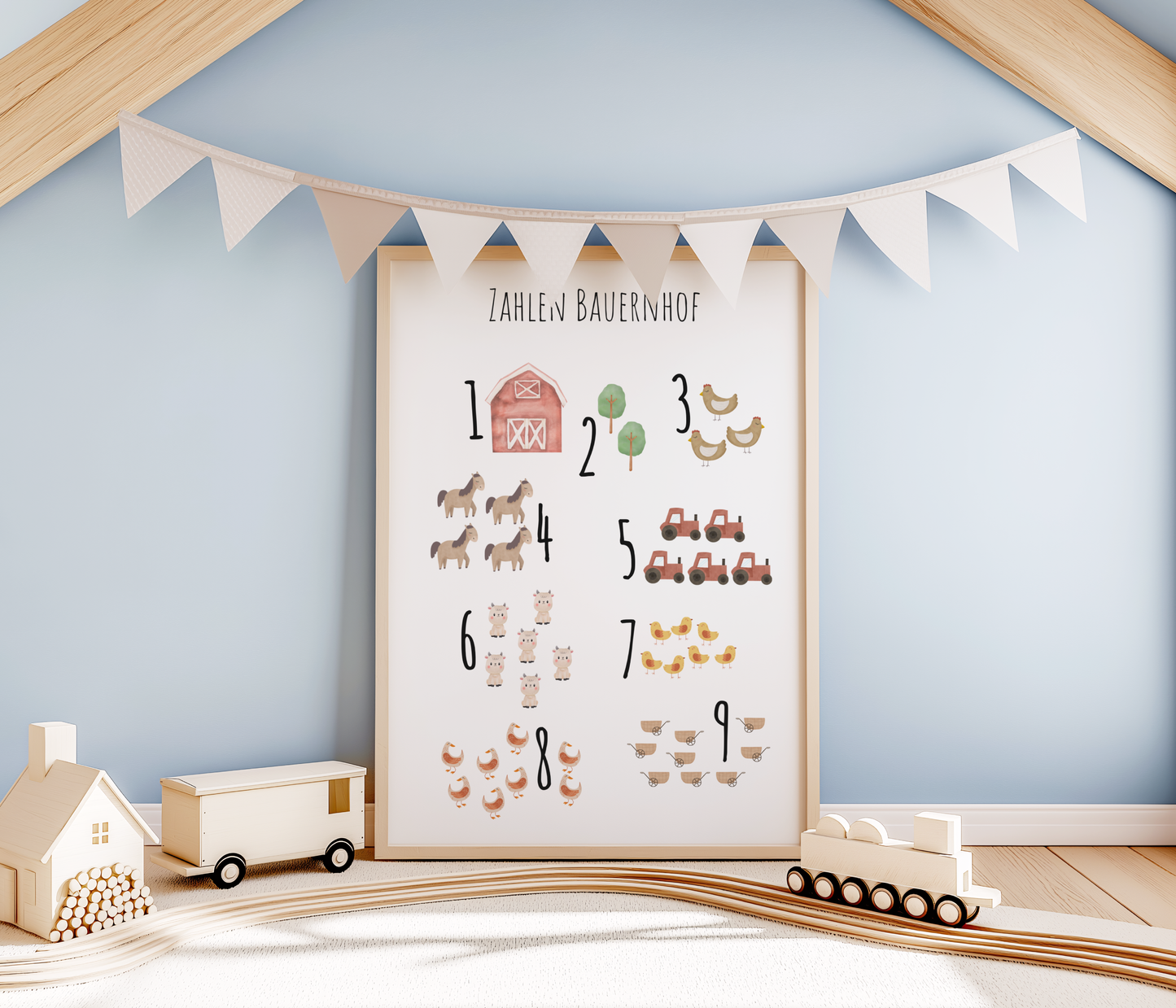 Counting Farm Kids Room Poster | Learning Poster with Farm Animals | Counting for Children | Farm Decor