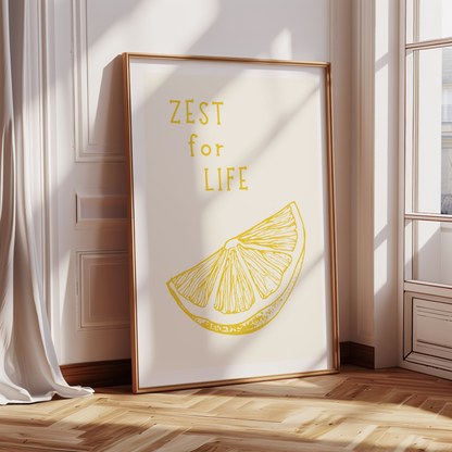 Zest for Life Lemon Art Print | Inspirational Wall Decor | Minimal Neutral Gallery