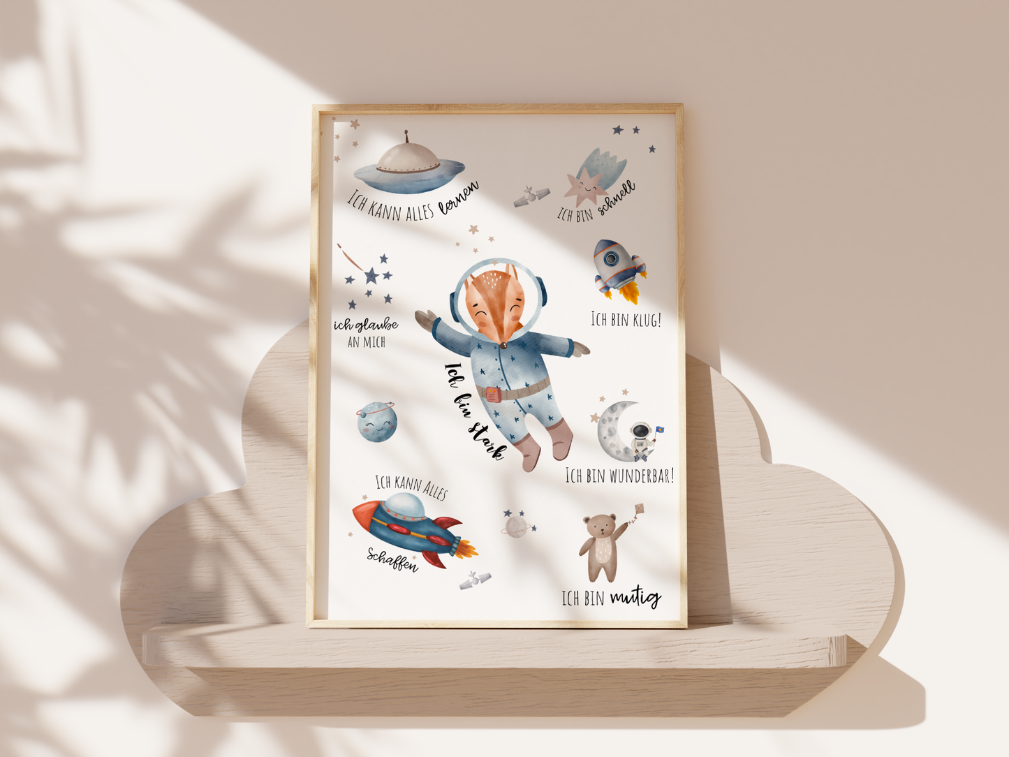 Inspirational Affirmation Poster for Kids | German Affirmation  | Space Themed Positive Wall Art